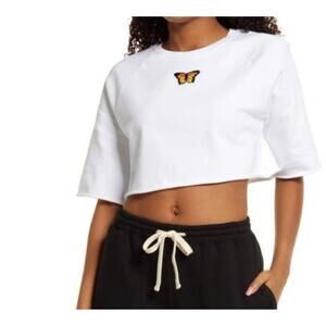 NWT BP orange butterfly embroidered white crop top size s